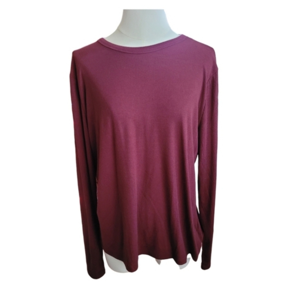 a.n.a Soft Deep Red Wine Ribbed Long Sleeve Crew Neck Tee Size Extra Large